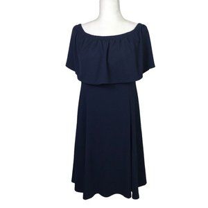 Isaac Mizrahi Live XXS Pebble Knit Convertible Ruffle Dress On/Off Shoulder Blue